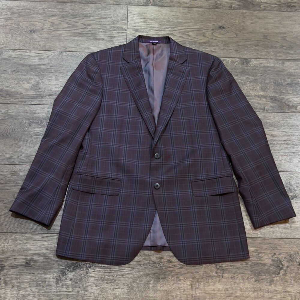 Bartorelli Napoli Abito Sartoriale Plaid Purple 2-Button Wool Blazer Size 54 R